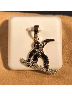 Moissanite Snowboarder Charm Pendant 0.50ctw Sterling Silver Sports Theme